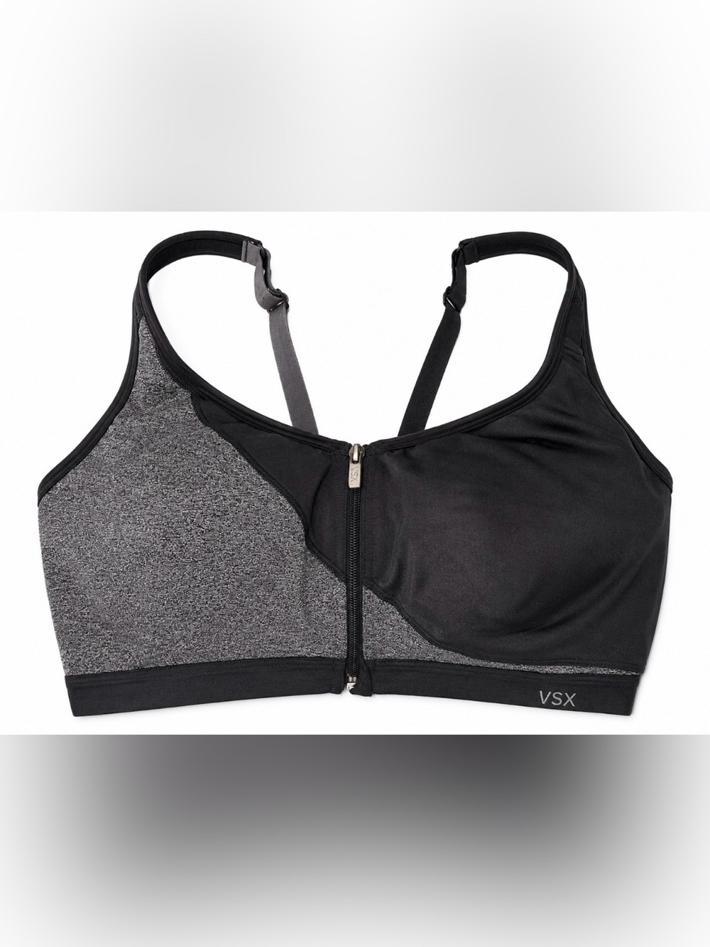VSX Knockout Front-Zip Sports Bra - Black/Gray
